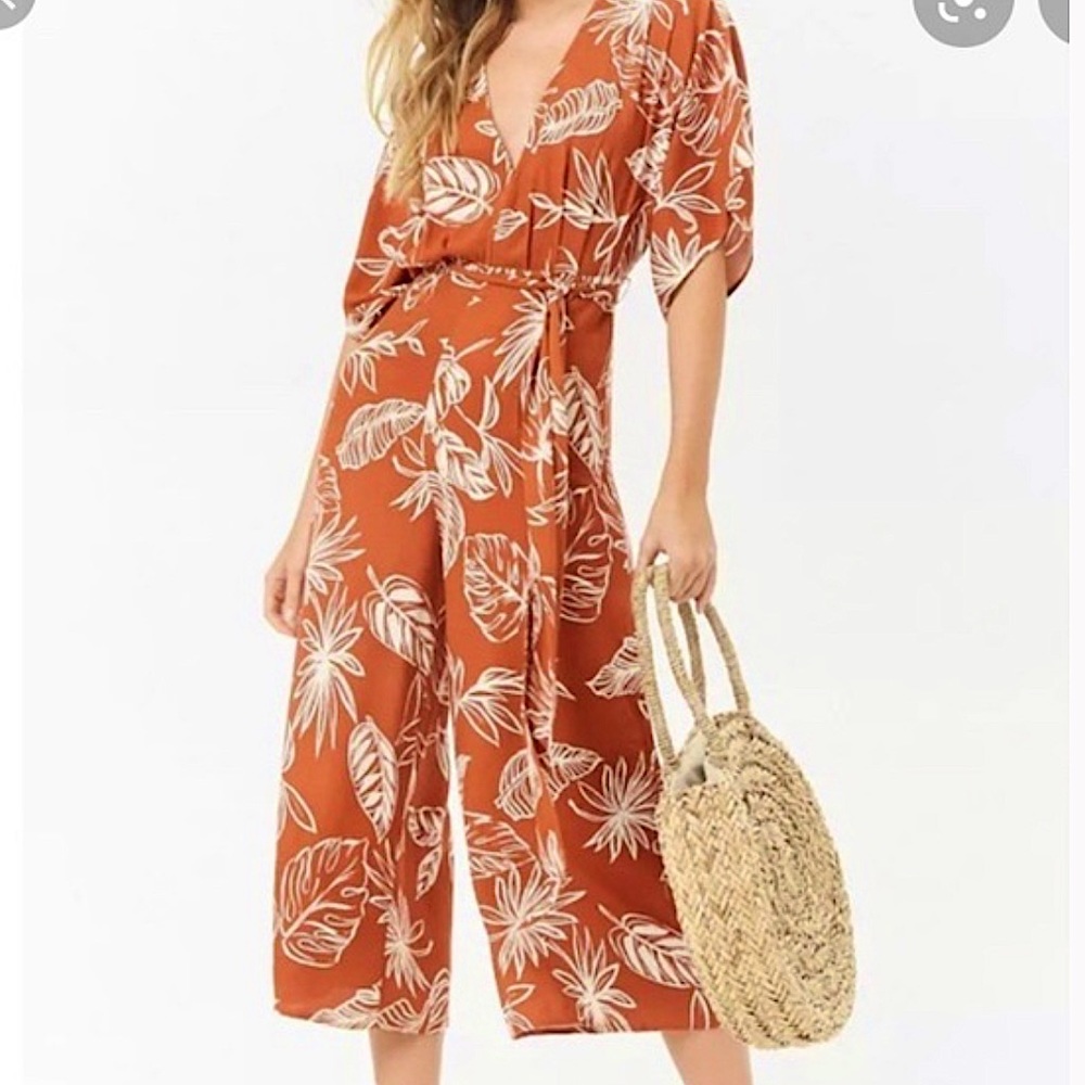 Forever21 Orange Tropical Print Jumpsuit